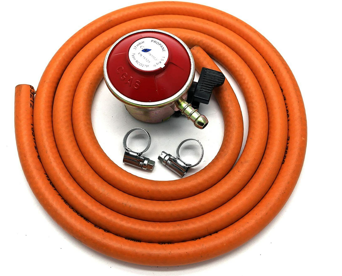 Propane Reg C/W 1mtr Hose & 2 Screw Clips (+header card) — Primecookout Ltd