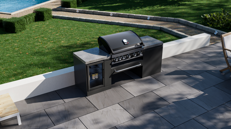 GrandPro Outdoor Kitchen with 5 Burner BBQ, and Fridge - 2m