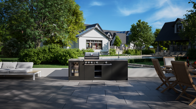 GrandPro Outdoor Kitchen with 3 Burner BBQ, Side Burner, Fridge and Sink - 2.3m