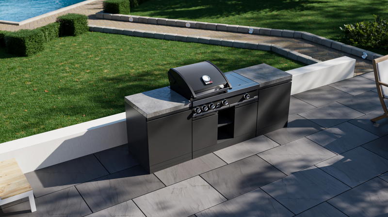 GrandPro Outdoor Kitchen with 3 Burner BBQ, and Side Burner - 2.3m