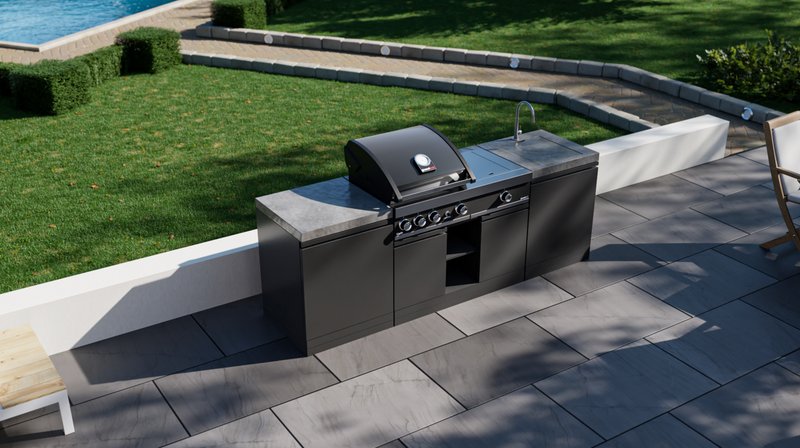 GrandPro Outdoor Kitchen with 3 Burner BBQ, Side Burner, and Sink - 2.3m