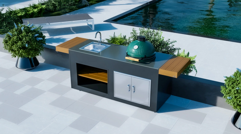 Grillandia Outdoor Kitchen Large Green Egg, Sink and Weather Cover - 2M - R