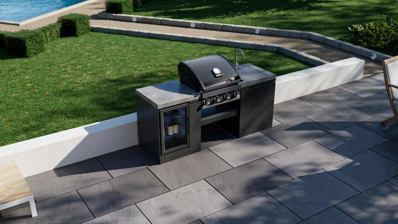 GrandPro Outdoor Kitchen with 4 Burner BBQ, Fridge and Sink - 1.9m