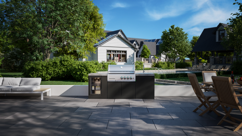 GrandPro Outdoor Kitchen with CrossRay 4 Burner BBQ, Sink and Fridge - 2.2m