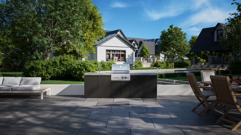 GrandPro Outdoor Kitchen with CrossRay 2 Burner BBQ, and Sink - 2.5m