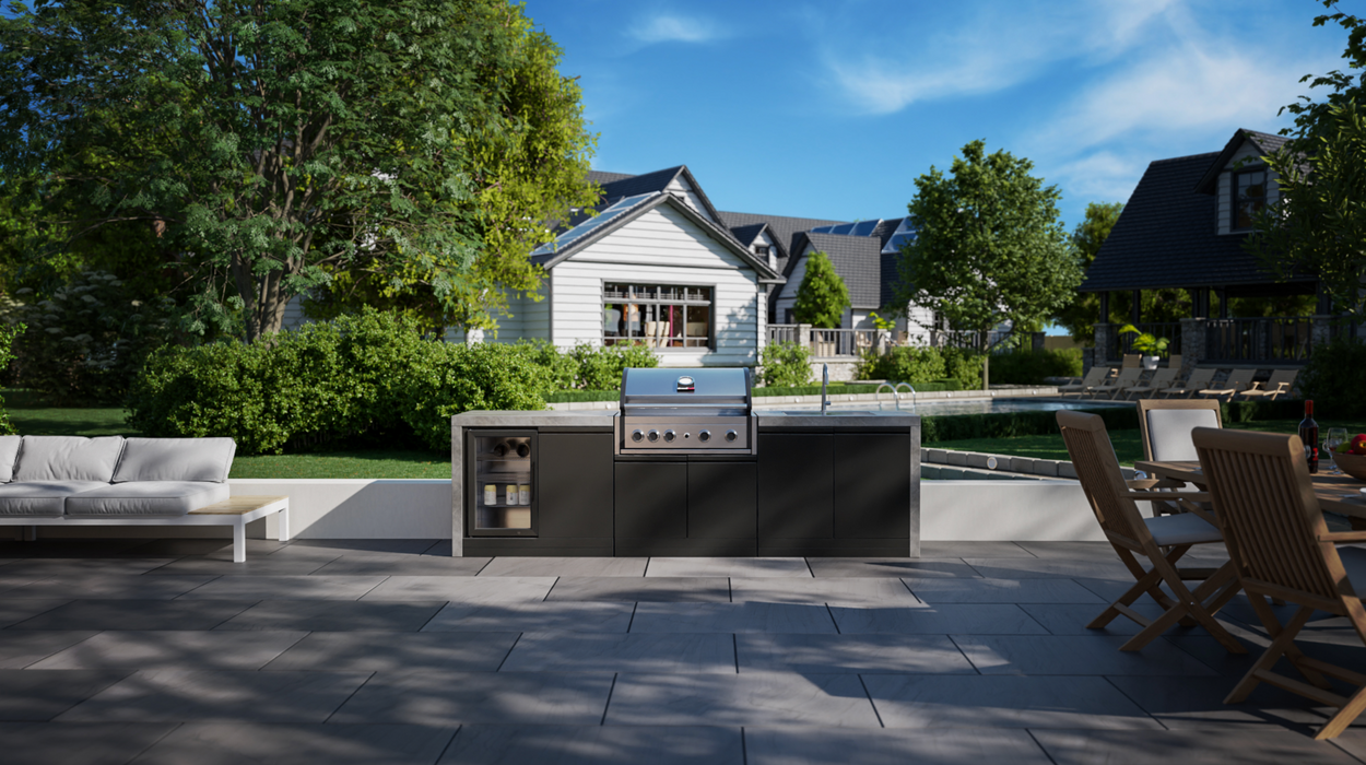 GrandPro Outdoor Kitchen L- Shape 3.4M x 1.5M Water Fall Series Elite - Complete + Free Pizza Oven
