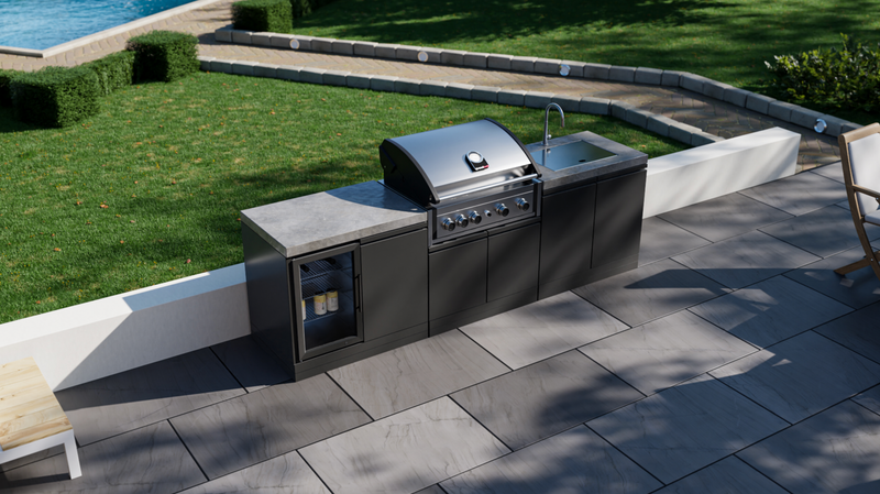 GrandPro Outdoor Kitchen Elite Pro 4 Burner BBQ, Fridge and Sink - 2.7m