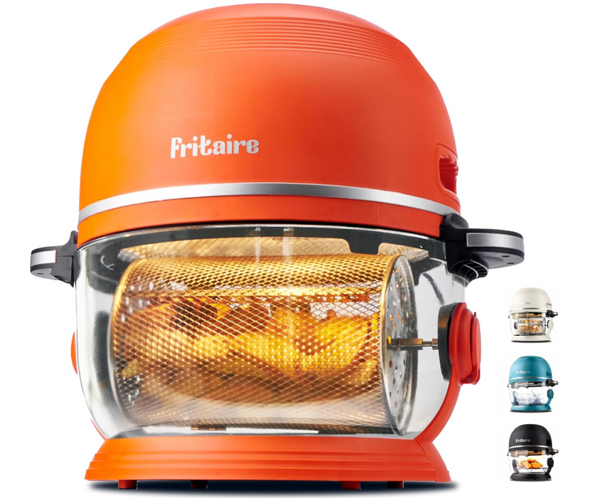 Fritaire - Orange Air Fryer, Non-Toxic AirFryer for 3-5 people with 360 Visibility, Easy Self-Cleaning, Teflon & BPA-Free, Vortex for Even Cooking, Rotisserie, Roast, Bake, Dehydrate.