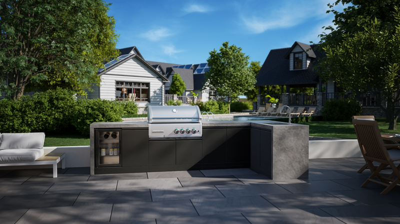 GrandPro Outdoor Kitchen with CrossRay 4 Burner BBQ, Sink, Fridge and WaterFall - 3.4m x 1.5m