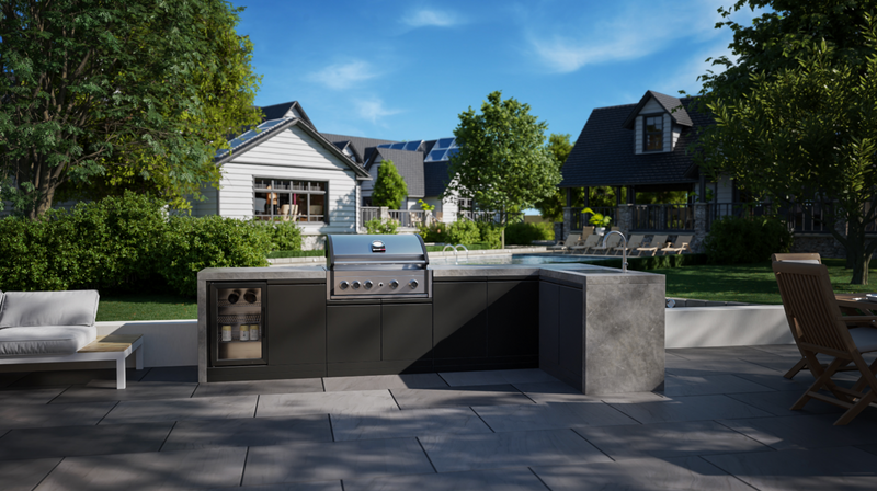 GrandPro Outdoor Kitchen Elite Pro 4 Burner BBQ, Fridge, Sink and WaterFall - 3.4m x 1.5m