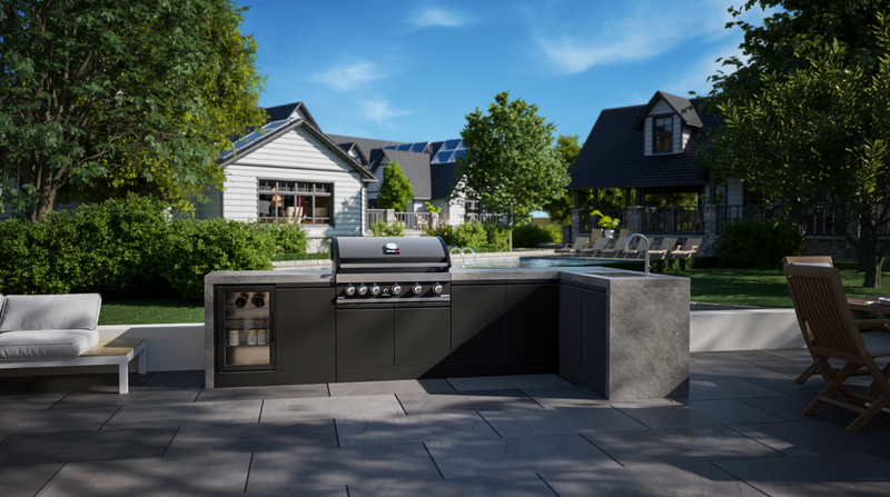 GrandPro Outdoor Kitchen with 5 Burner BBQ, Fridge, Sink and WaterFall - 3.4m x 1.5m