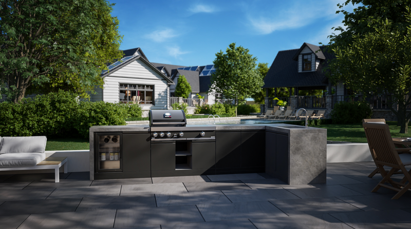 GrandPro Outdoor Kitchen with 3 Burner BBQ, Side Burner, Fridge, Sink and Water Fall - 3.6m x 1.5m