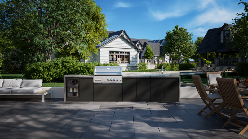 GrandPro Outdoor Kitchen with CrossRay 4 Burner BBQ, Sink, Fridge and WaterFall - 3.5m