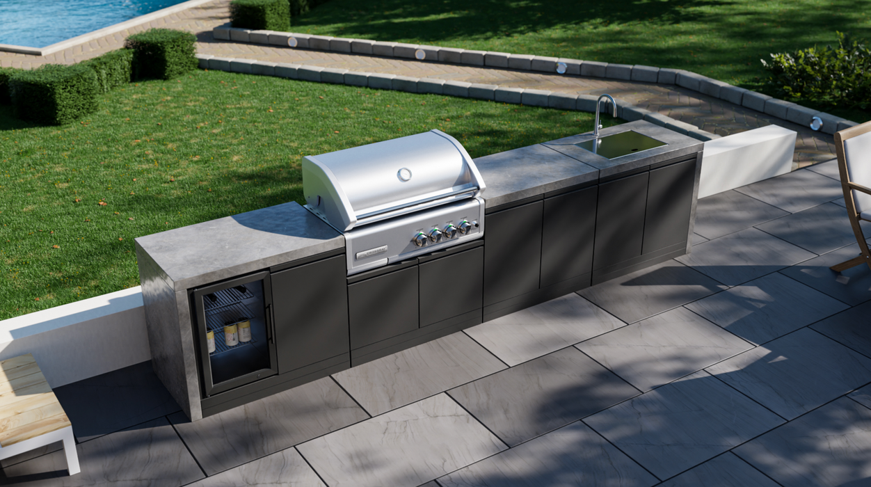 GrandPro Outdoor Kitchen 3.5M Water Fall Series Cross-ray 4-Burner + Free Pizza Oven