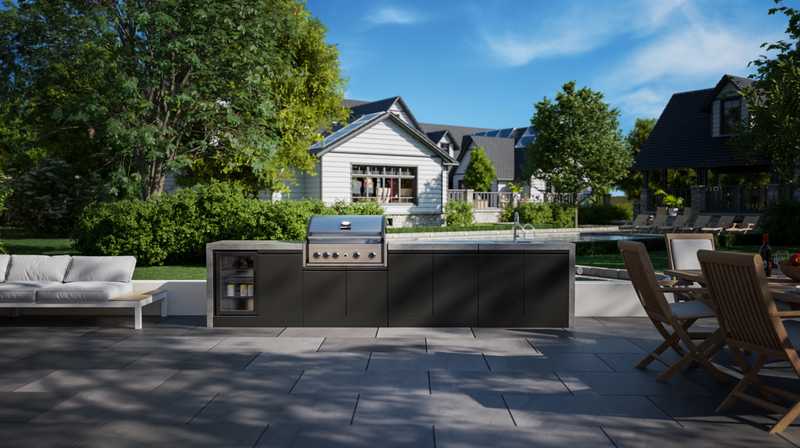 GrandPro Outdoor Kitchen with Elite Pro 4 Burner BBQ, Fridge, Sink and WaterFall - 3.4m