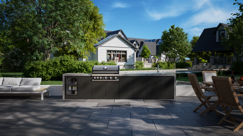 GrandPro Outdoor Kitchen with 5 Burner BBQ, Fridge, Sink and WaterFall - 3.7m