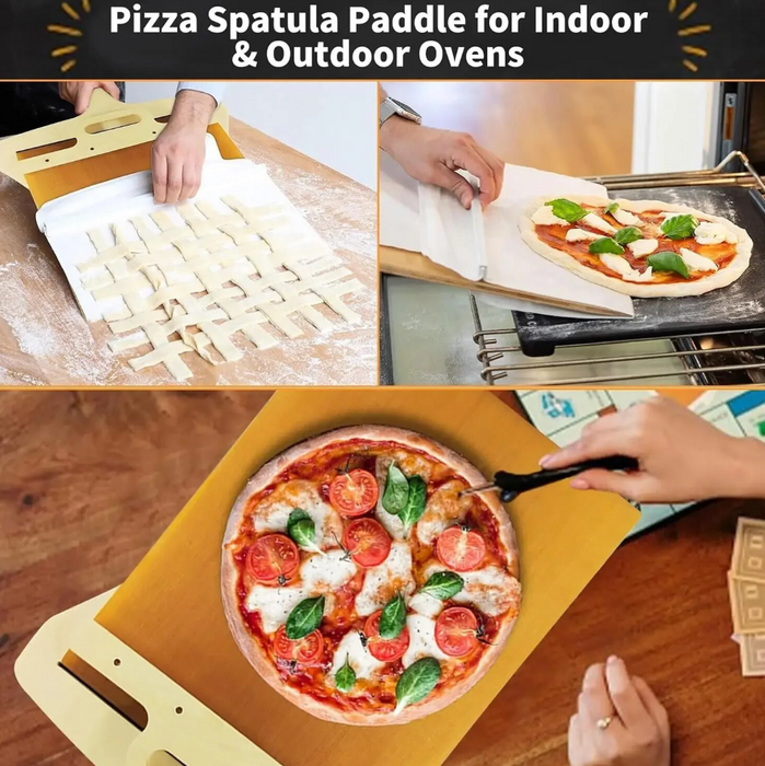 Sliding Pizza Peel Pizza Sliding Spatula Multifunction Wooden Pizza Peel Shovel Hangable with Handle for Pizza Baking 7" x 17"