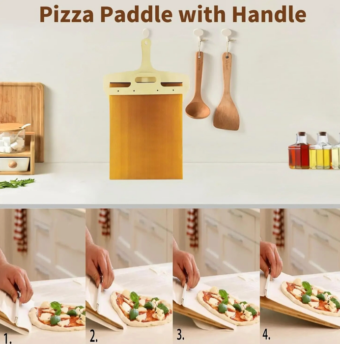 Sliding Pizza Peel Pizza Sliding Spatula Multifunction Wooden Pizza Peel Shovel Hangable with Handle for Pizza Baking 7" x 17"