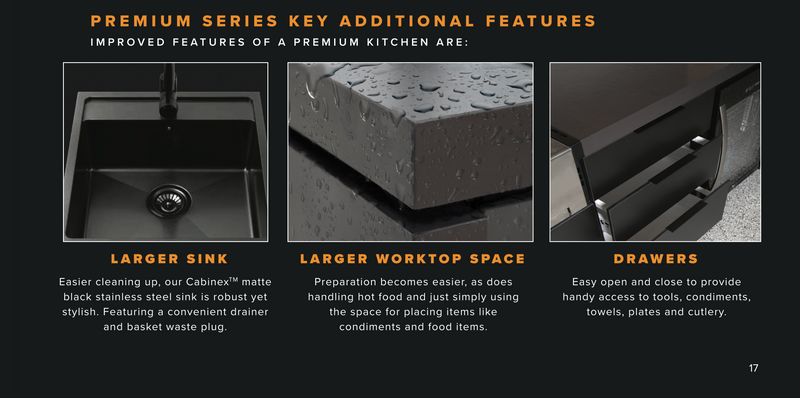 Cabinex Premium Outdoor Kitchen With Beefeater 7000 Classic 4 Burner with fridge and Sink + Green Egg and Base