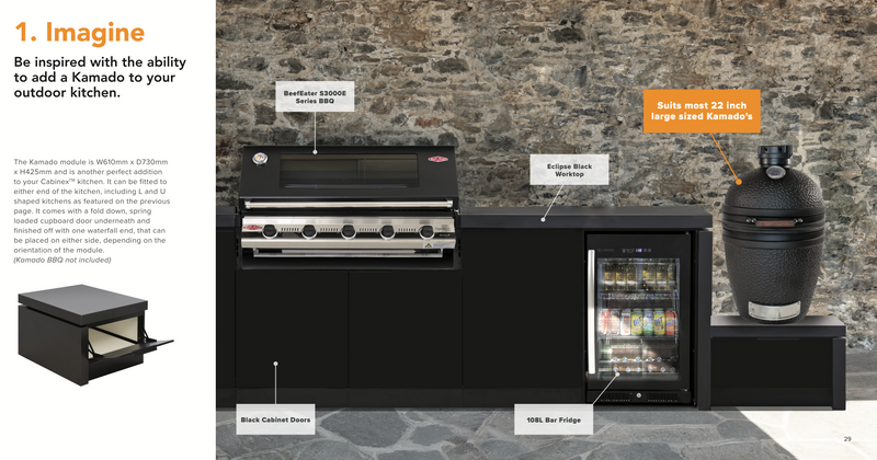 Cabinex Premium Outdoor Kitchen With Beefeater 7000 Classic 4 Burner with fridge and Sink + Green Egg and Base
