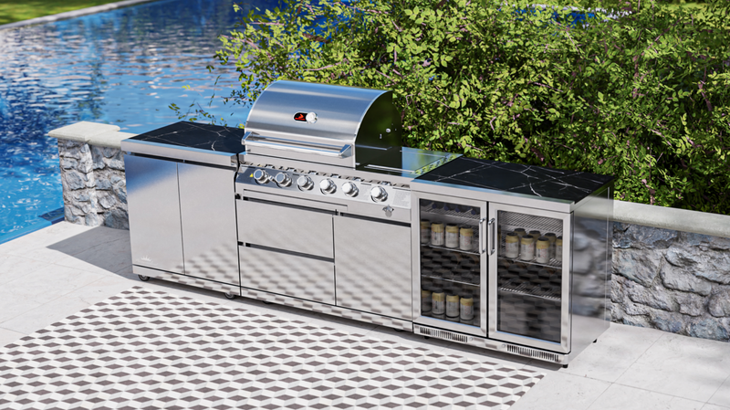 Whistler Outdoor Kitchen 4 Burner BBQ, Fridge and Double Doors
