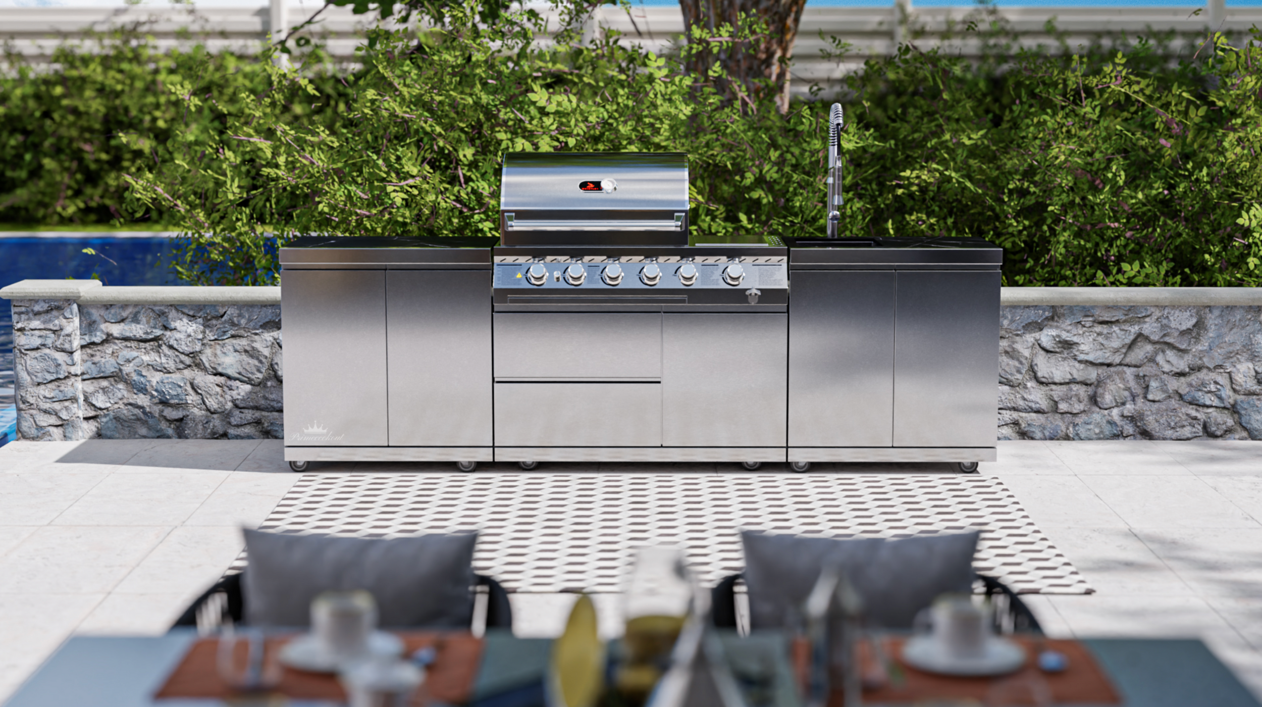 Whistler Cirencester Outdoor Kitchen 4 Burner BBQ, Double Doors and Sink