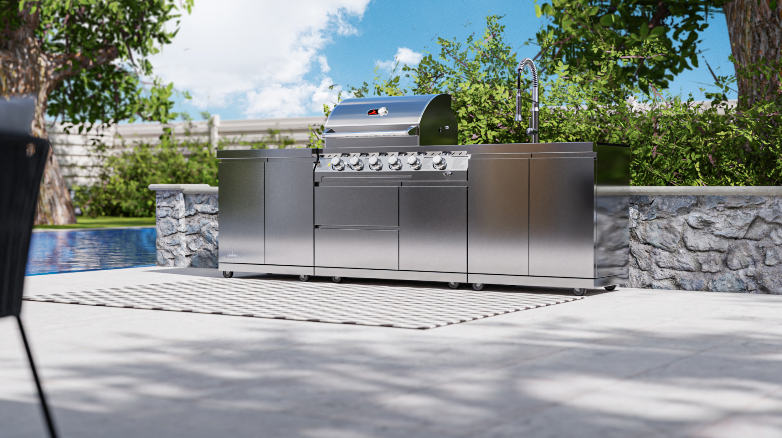 Whistler Cirencester Outdoor Kitchen 4 Burner BBQ, Double Doors and Sink