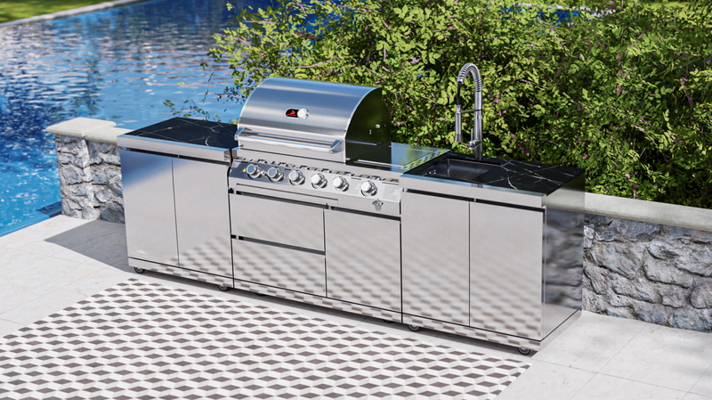 Whistler Outdoor Kitchen 4 Burner BBQ, Double Doors and Sink