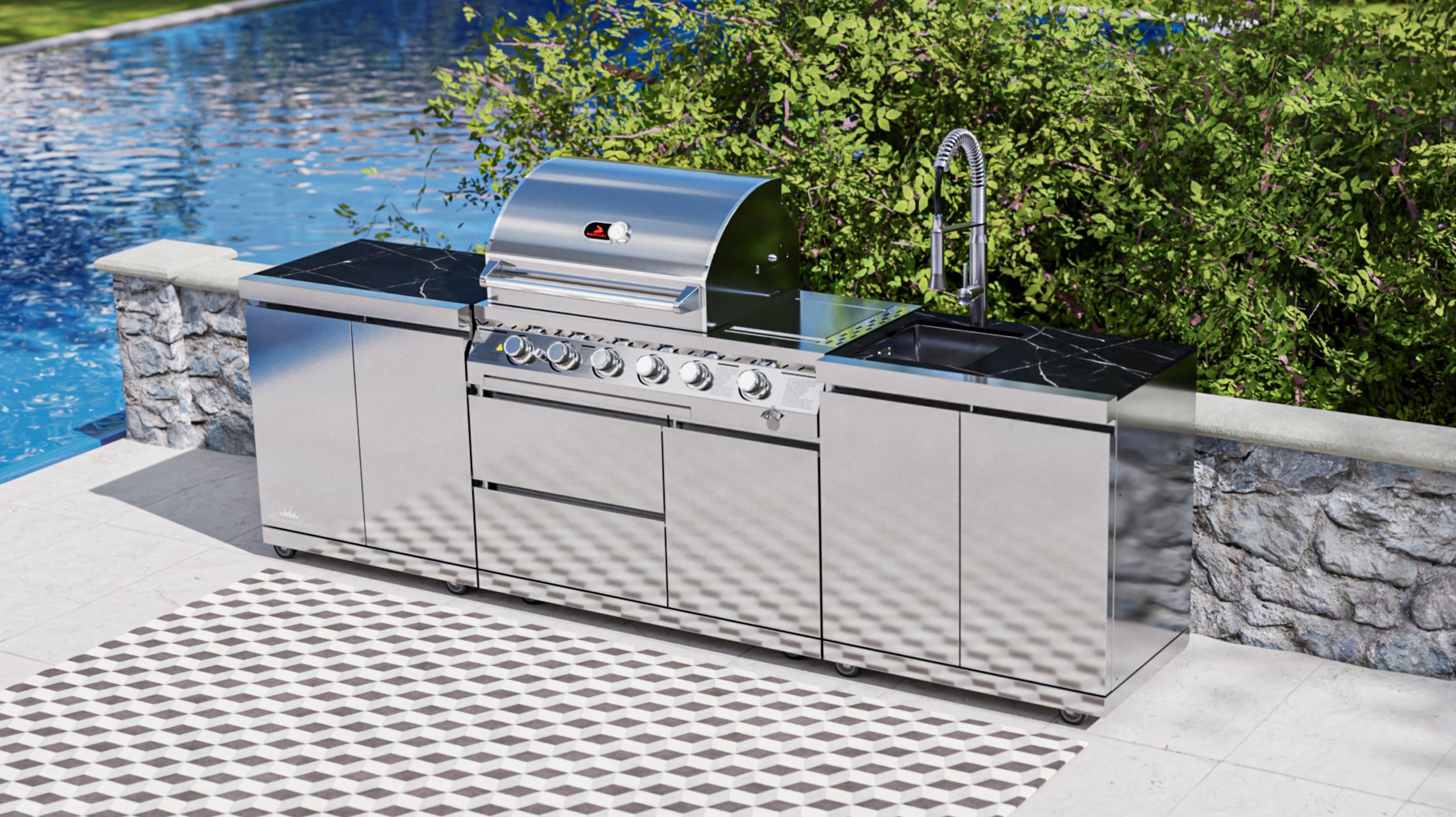 Whistler Cirencester Outdoor Kitchen 4 Burner BBQ, Double Doors and Sink