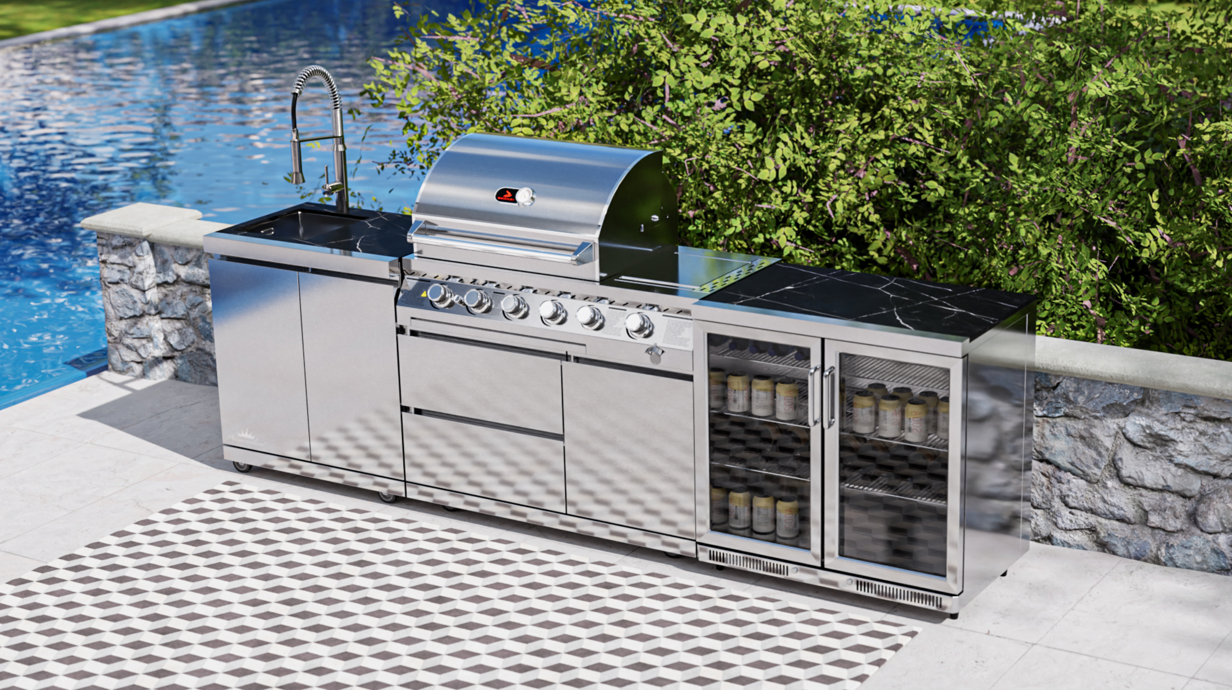 Whistler Cirencester Outdoor Kitchen 4 Burner BBQ, Fridge, and Sink