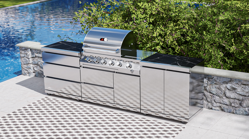 Whistler Outdoor Kitchen 4 Burner BBQ, Double Doors and Triple Drawers