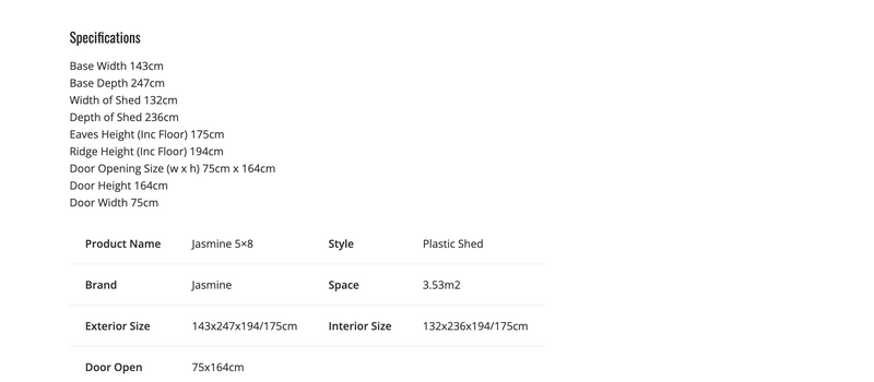 Jasmine Lean-To Pent Plastic Shed Light Grey 5x8FT