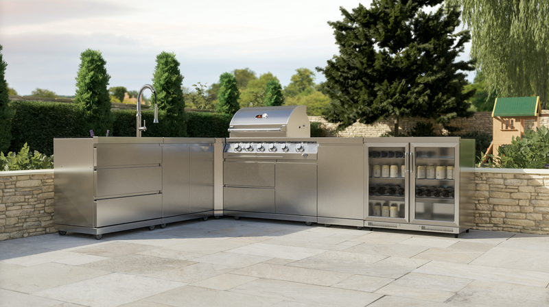 Whistler Outdoor Kitchen 4 Burner BBQ, Sink and Fridge | Stroud | 2.3 x 3.2Meters