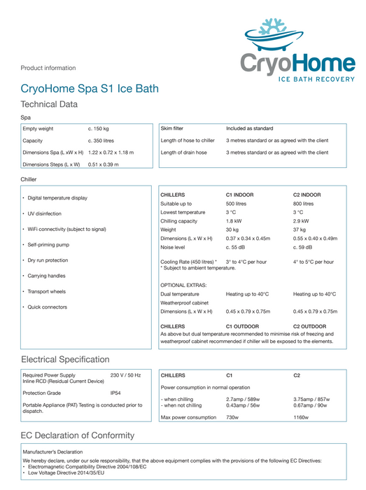CET CryoHome S1 Ice Bath | 1-2 People