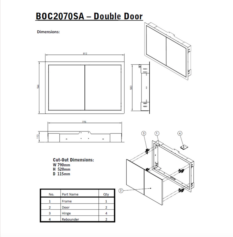 BeefEater Outdoor Kitchen Double Cupboard Door Stainless Steel