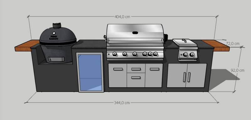 Grillandia Outdoor Kitchen Whistler Burford 5 Burner, Primo LG300, Fridge and Weather Cover - 4m