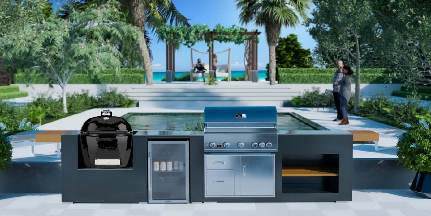 Outdoor Kitchen Fridge + Whistler Burford 5 Burner + Primo LG300 +Premium Cover - 4M