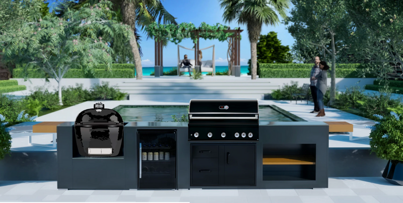 Grillandia Outdoor Kitchen Whistler Burford 5 Burner, Primo LG300, Fridge and Weather Cover - 4m