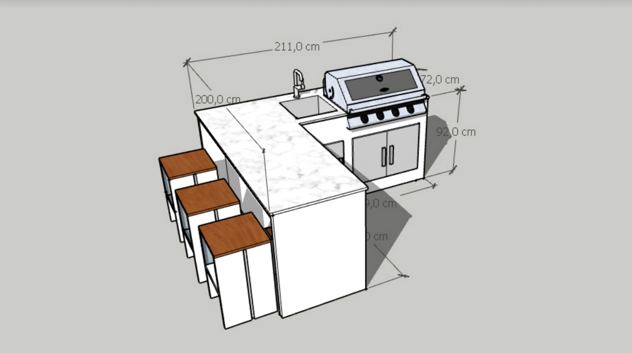 White Outdoor Kitchen L Shape BeefEater 1600 4B + Premium Cover 2.1M X 2M