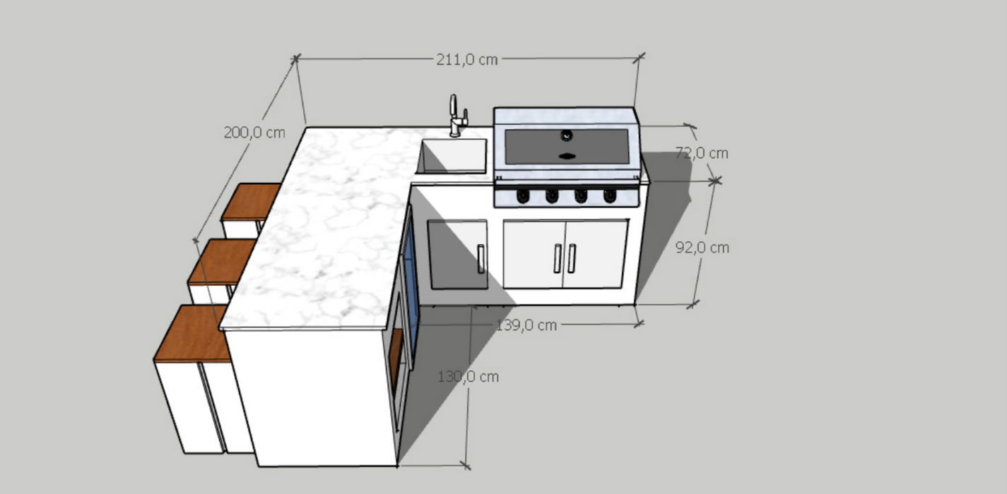 White Outdoor Kitchen L Shape BeefEater 1600 4B + Premium Cover 2.1M X 2M