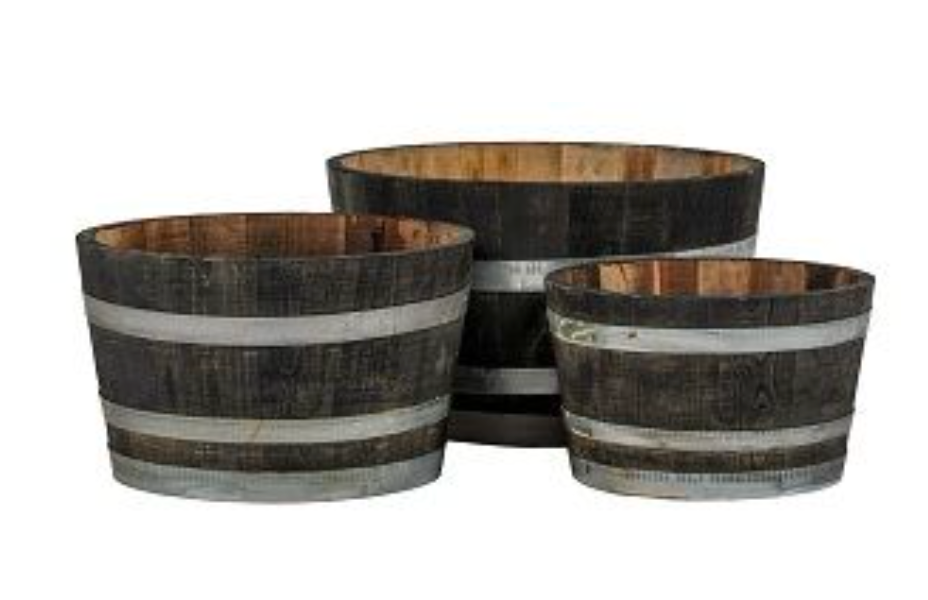 Plant Container Wooden Chestnut Set of 3 - Black