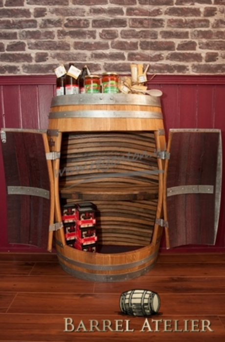 Wine Oak Barrel Cabinet "Rosso" - Oil Treated, Double Door