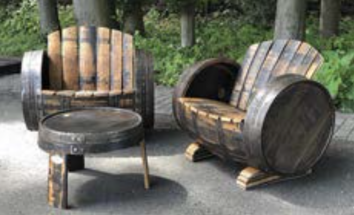 Whiskey Oak Barrel Lounge Chairs Set of 3 "Robust" - Oiled Stained