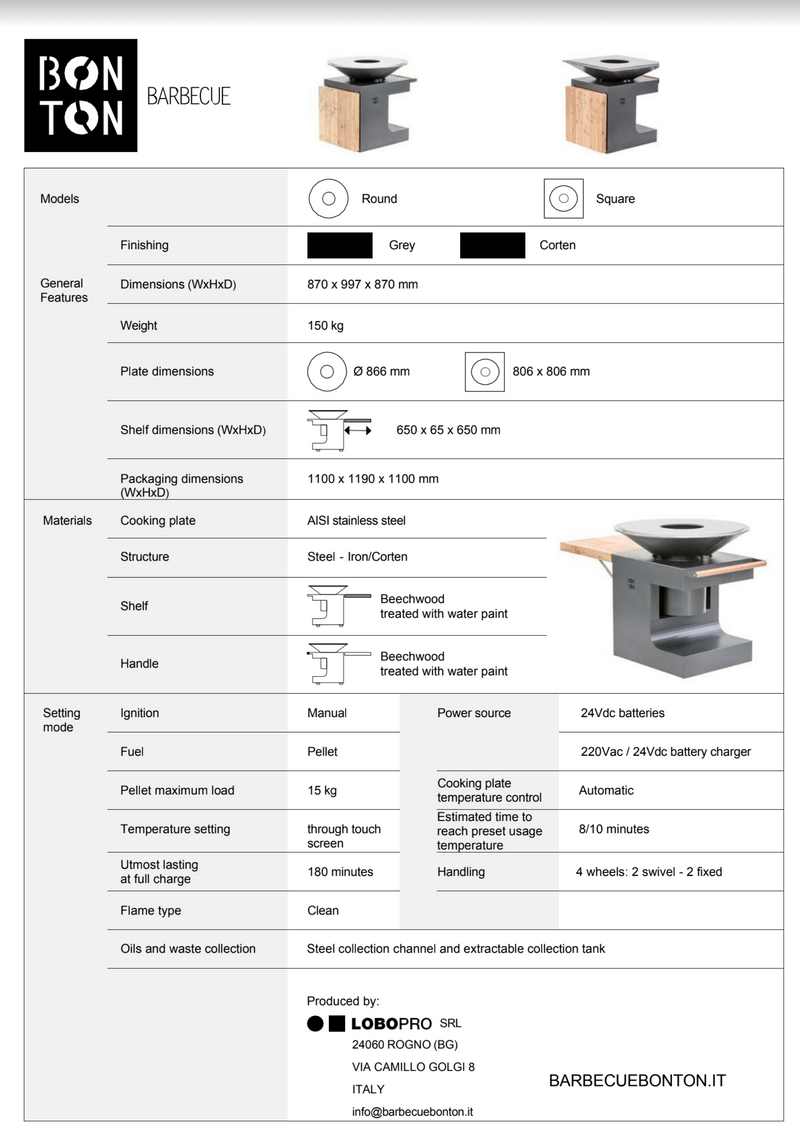 Bonton Pellet Grill - Easy to Fuel and Clean with WiFi Connection - Anthracite Grey - Round