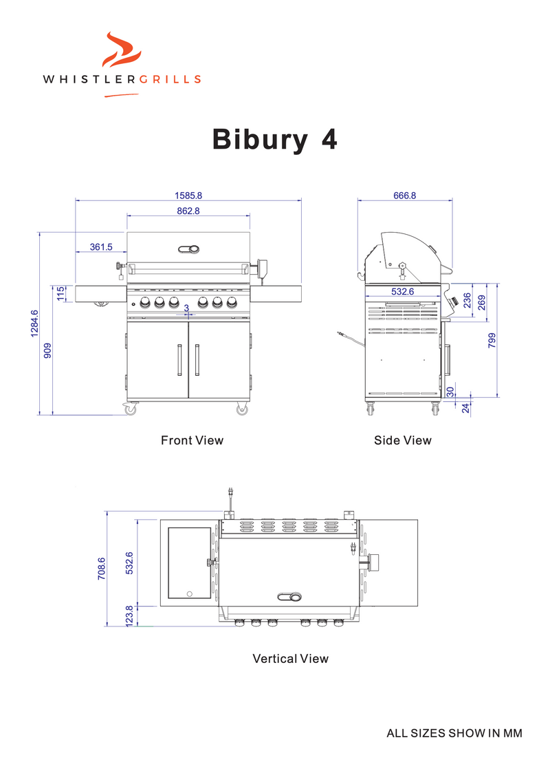 Whistler Bibury 4 Burner Barbecue with Rotisserie and Weather Cover