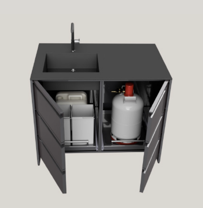 Belmento Flammkraft Gray Outdoor Kitchen 3.4M With Black Dekton worktop