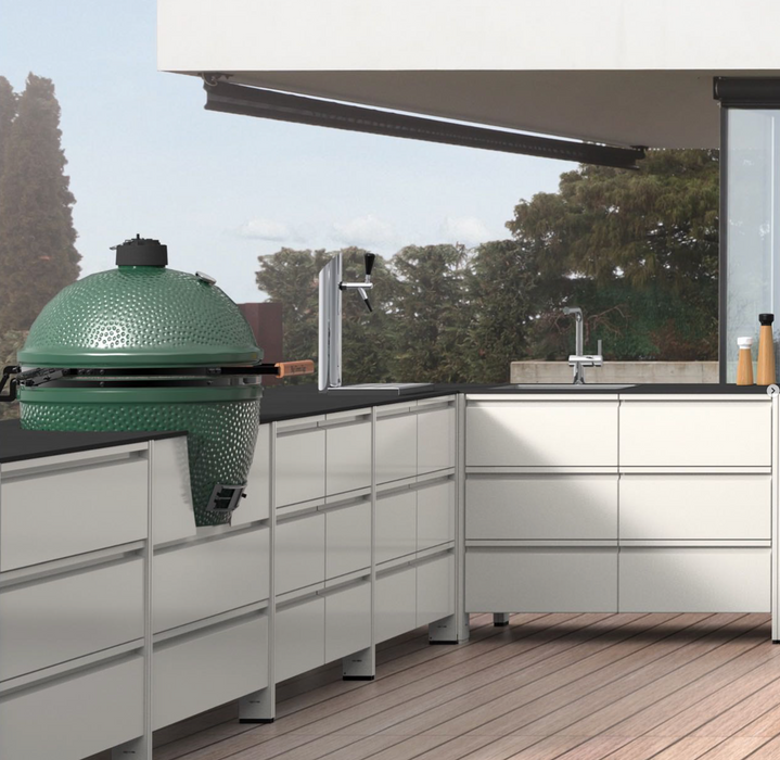 Belmento Flammkraft White L Shape Outdoor Kitchen 4M X 4M With Black Dekton worktop