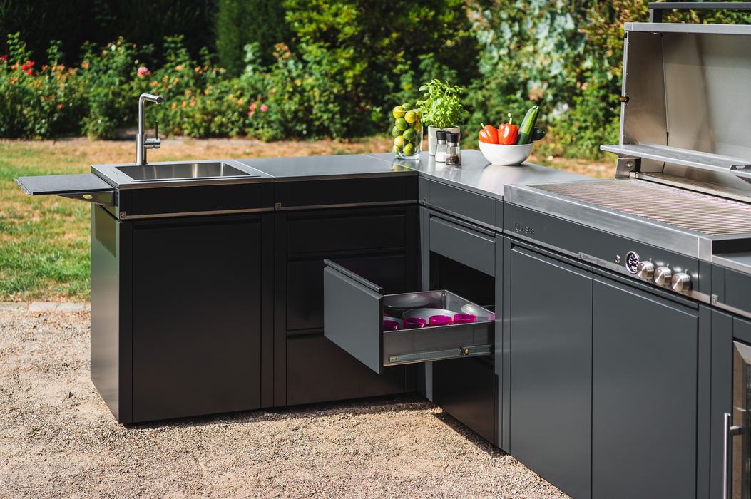 Bogason Quasar L Shape Outdoor kitchen Fridge and Sink - Grey