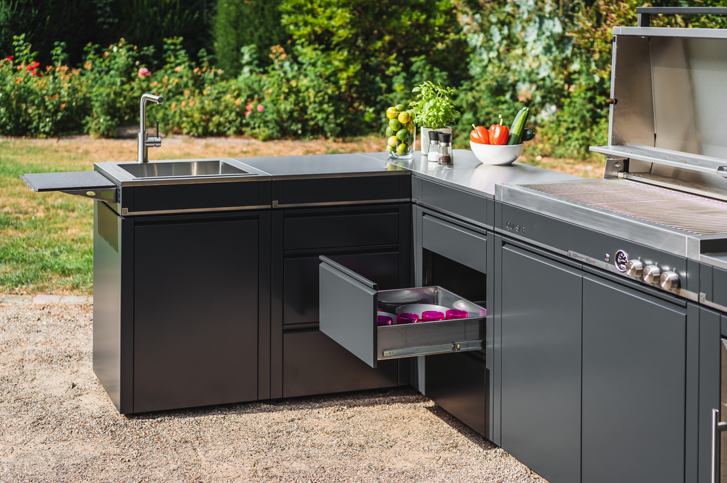 Bogason Quasar L Shape Outdoor kitchen Fridge and Sink - Grey