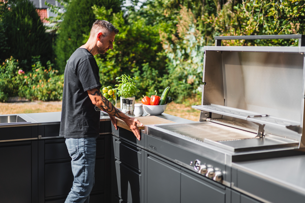 Bogason Quasar L Shape Outdoor kitchen Fridge and Sink - Grey